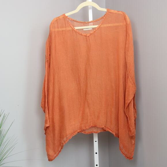 BODIE 100% Linen Sheer Tunic Top Burnt Orange Raw Edge Hem Oversized OS – Flawed - Picture 1 of 7